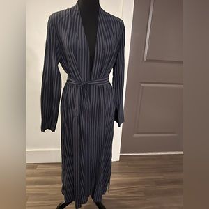 Eileen Fisher Long Kimono Jacket Striped Navy Blue Robe